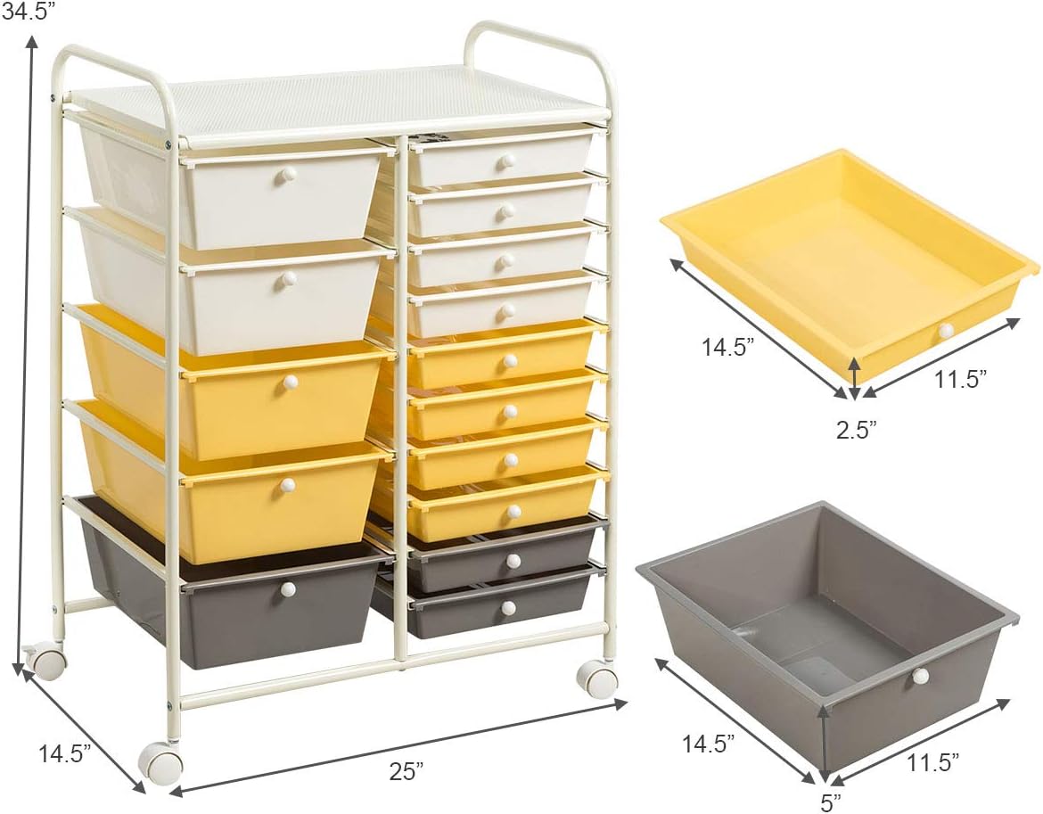 GOFLAME 15-Drawer Rolling Storage Cart, Multipurpose Movable Organizer, Utility Cart for Home