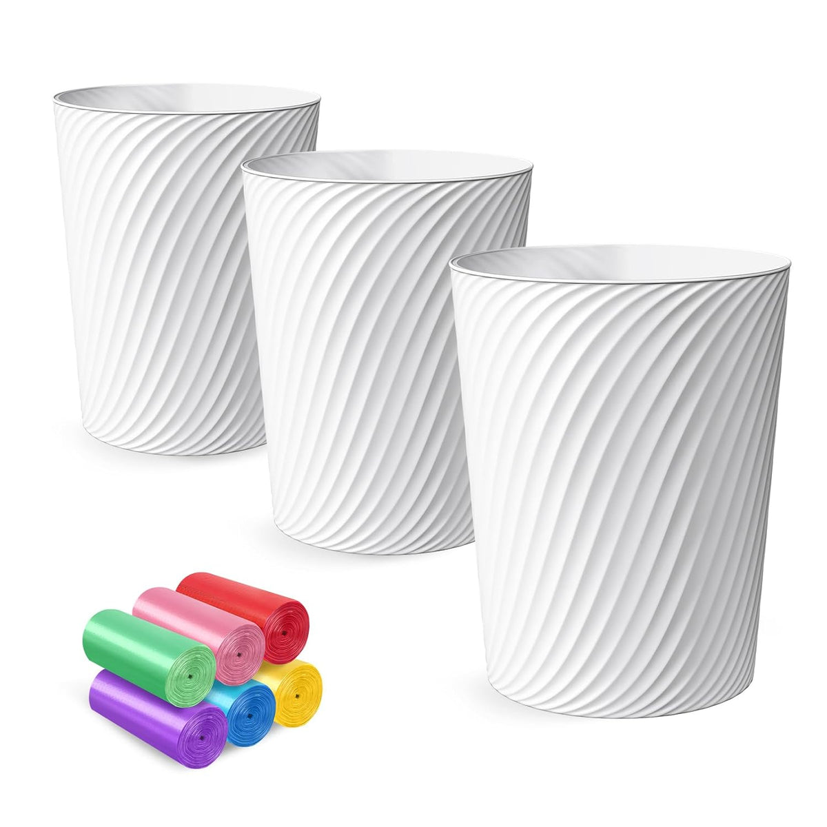 Small Trash Can 3 Pack 1.8 Gallons, Bathroom Trash Can & Garbage Can with 6 Trash Bags, Bedroom