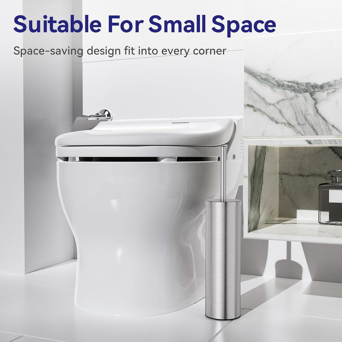 DOWRY Stainless Steel Freestanding Toilet Bowl Brush and Holder with Long Handle for Bathroom