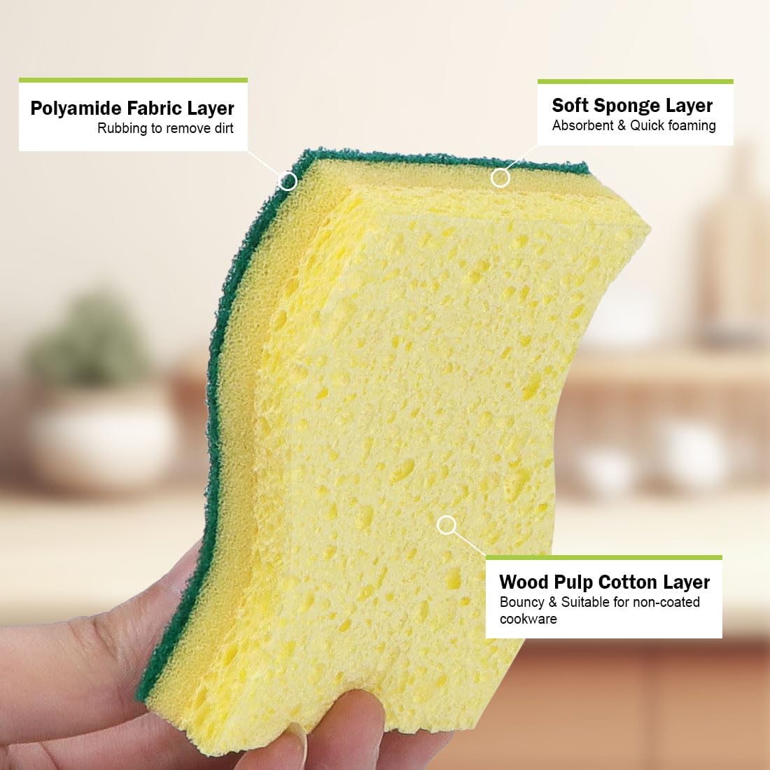 AIDEA Heavy-Duty Scrub Sponges, 24Count, Sponge for Non-Coated Cookware, Kitchen Sponges for