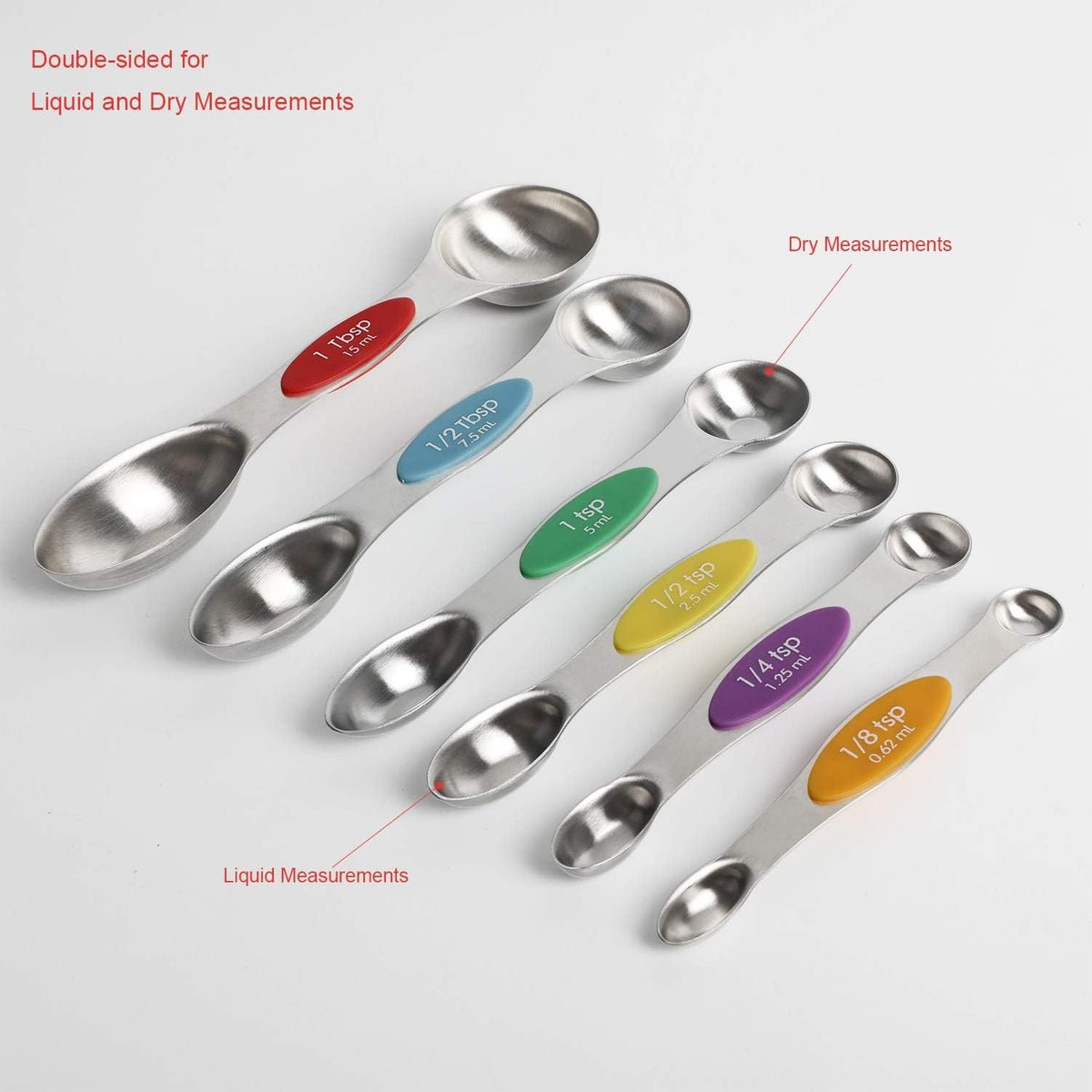 Magnetic Measuring Spoons Set Stainless Steel Stackable Dual Sided Teaspoons and Tablespoons for