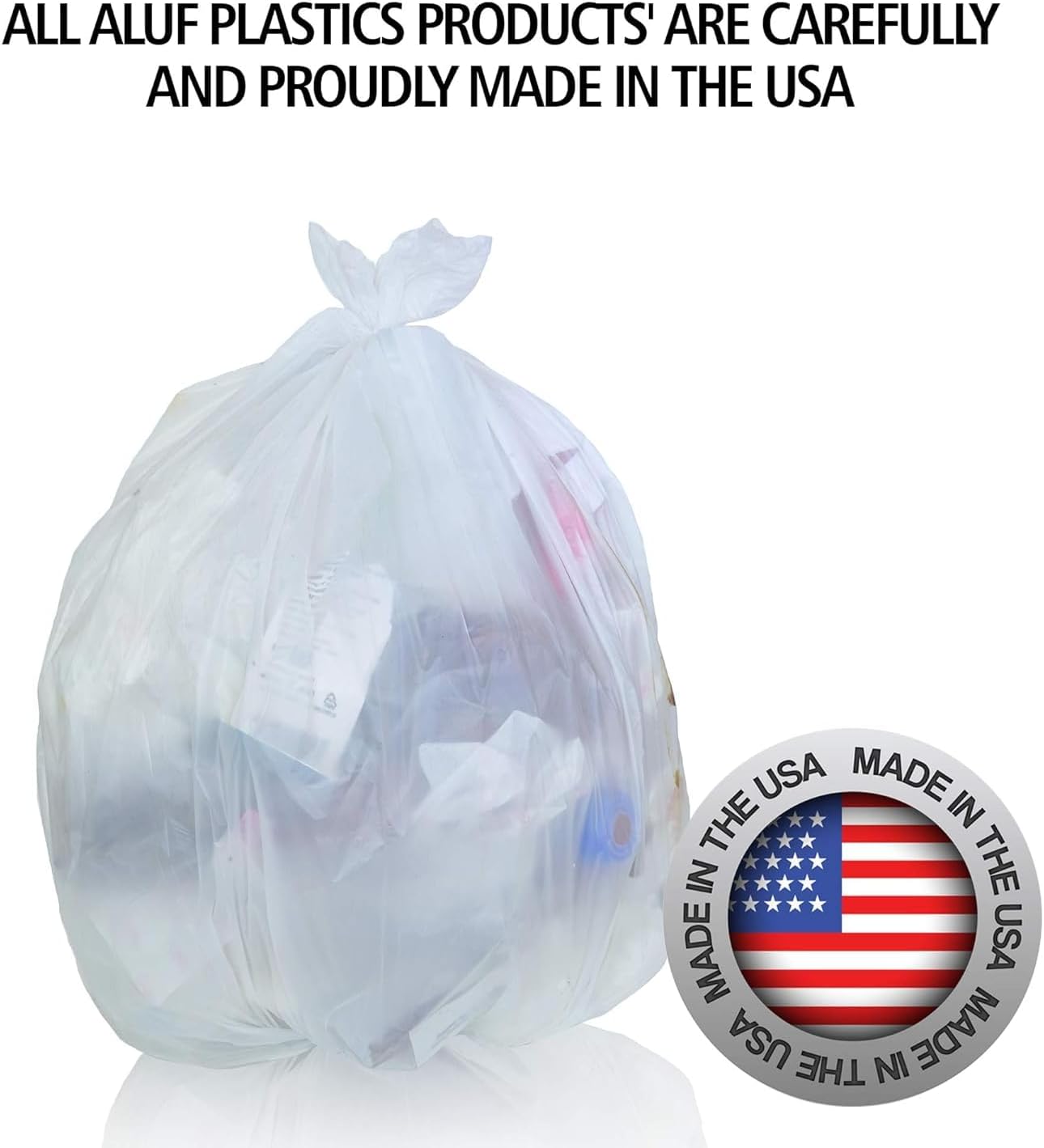 Aluf Plastics High Density Trash Bags, 30 Gallon, 500 Count, 10 Micron (eq), 30" x 37", Clear, for