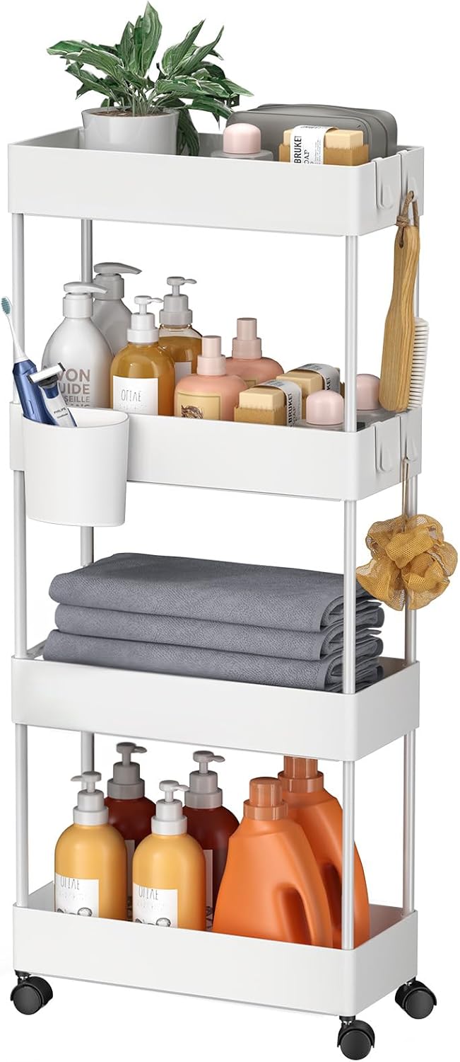 Pipishell Slim Storage Cart with Wheels, Bathroom Cart Organizer Bathroom Storage Small, Rolling