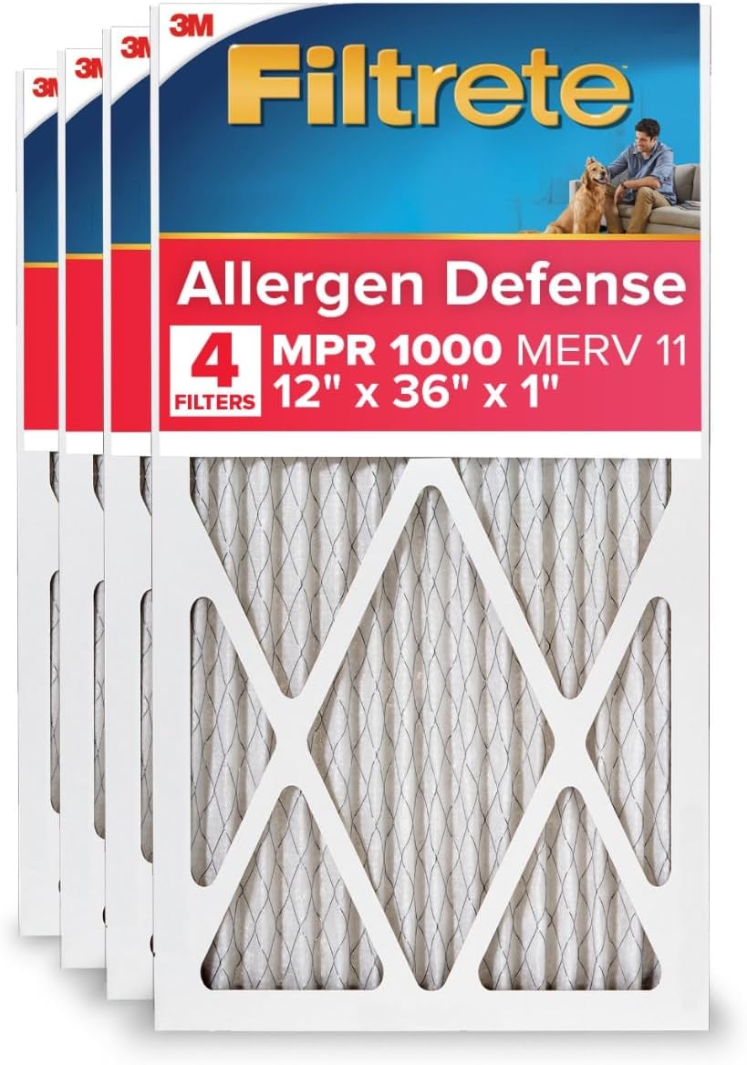Filtrete 12x36x1 AC Furnace Air Filter, MERV 11, MPR 1000, Micro Allergen Defense, 3-Month Pleated