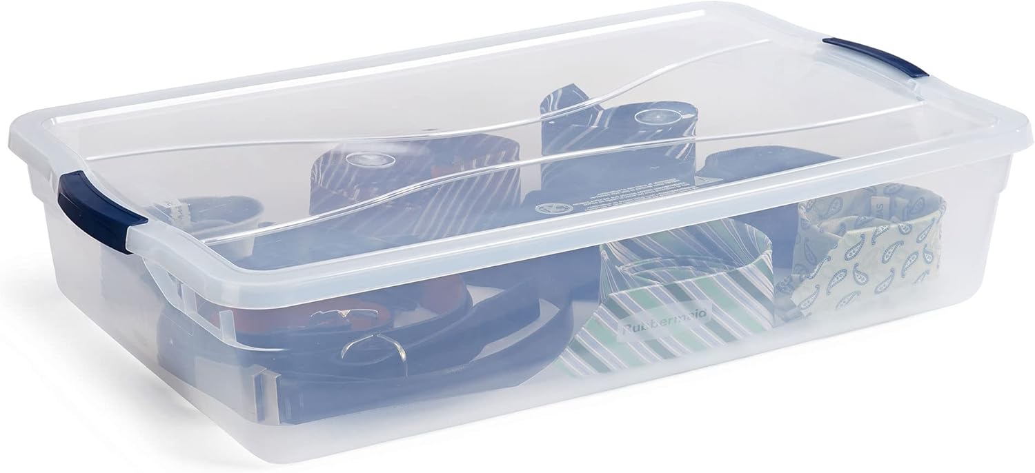 Rubbermaid Cleverstore 42 Quart Stackable Plastic Storage Bin with Lids for Garage, Closet, and