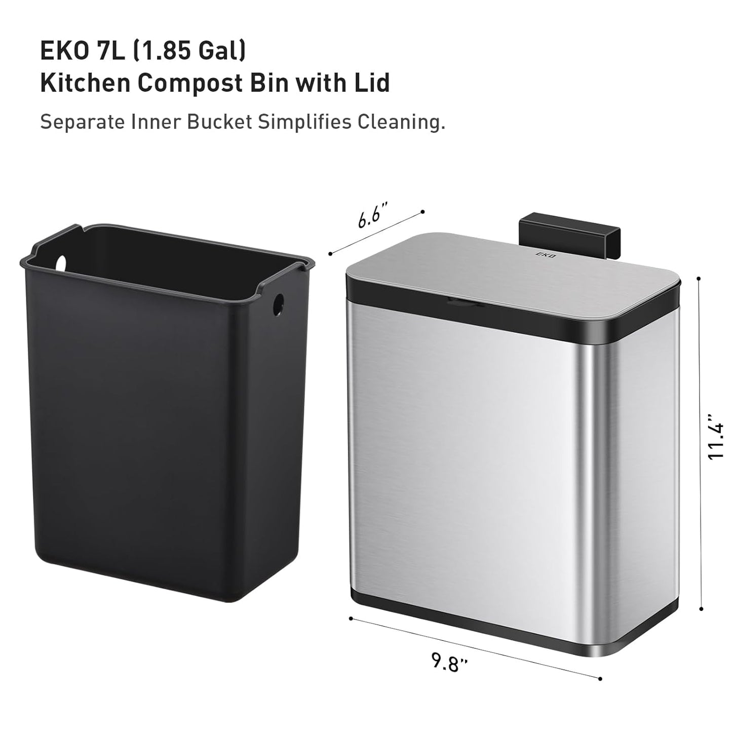 EKO Kitchen Compost Bin, 7L / 1.85 Gal Stainless Steel with Removable Inner Bucket and Deodorizer