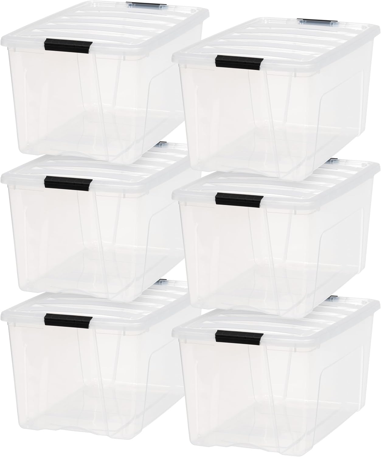 IRIS USA 72 Qt Stackable Plastic Storage Bins with Lids, 6 Pack - BPA-Free, Made in USA