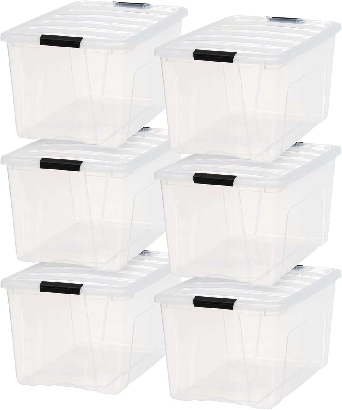 IRIS USA 72 Qt Stackable Plastic Storage Bins with Lids, 6 Pack - BPA-Free, Made in USA