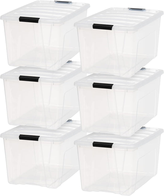 IRIS USA 72 Qt Stackable Plastic Storage Bins with Lids, 6 Pack - BPA-Free, Made in USA