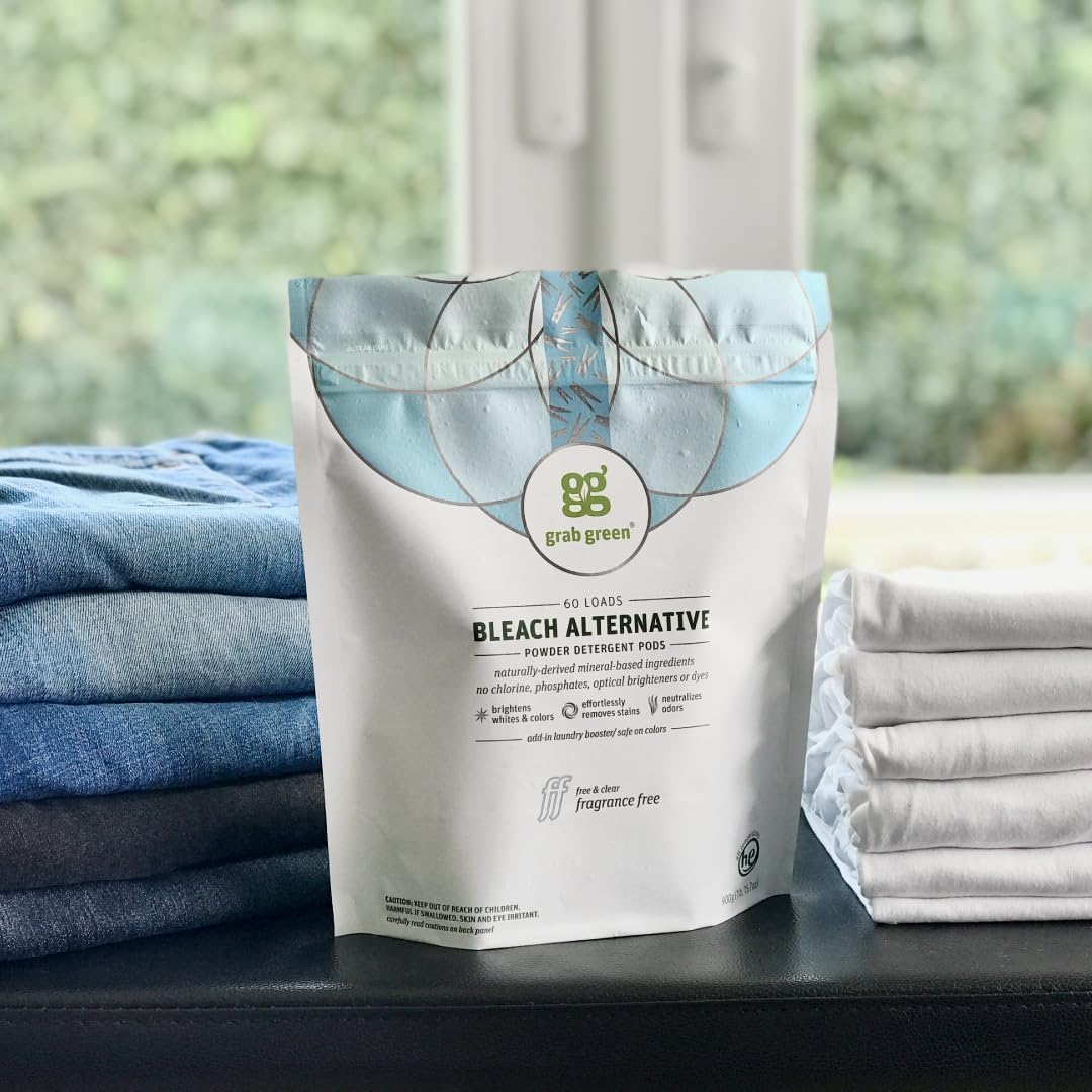 Grab Green Bleach Alternative Pods, 24 Count, Chlorine Free, Fragrance Free, Plant and Mineral