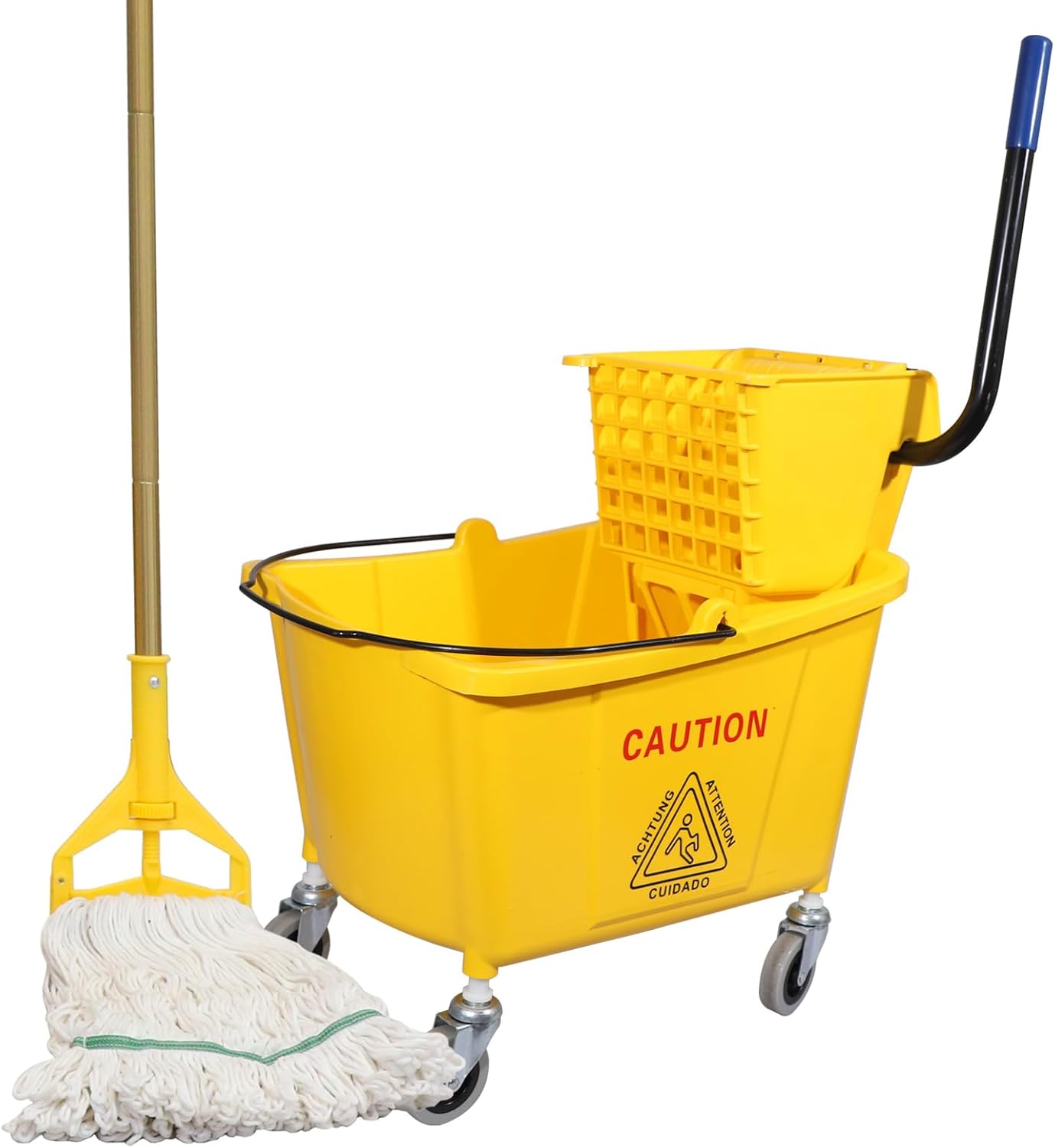 Commercial Mop Bucket with Side-Press Wringer for Floor Cleaning, 35 Quarts, Yellow, Including One