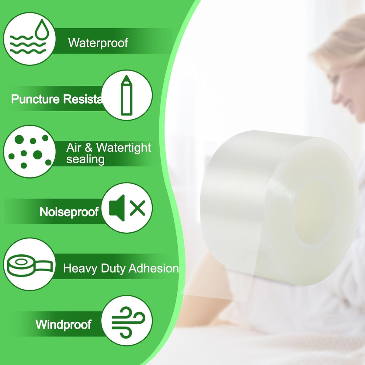 Transparent Window Weather Sealing Tape 2 Inch x 35 Yards Weather Stripping Residue Free Clear