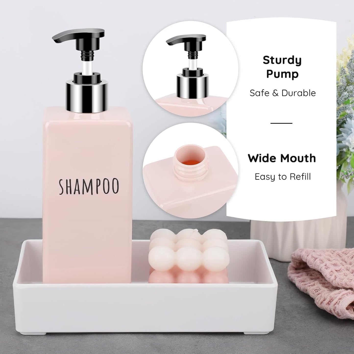 Segbeauty 16.9oz Shower Bottles Refillable, 3 Pack of Shampoo and Conditioner Bottles for Bathroom