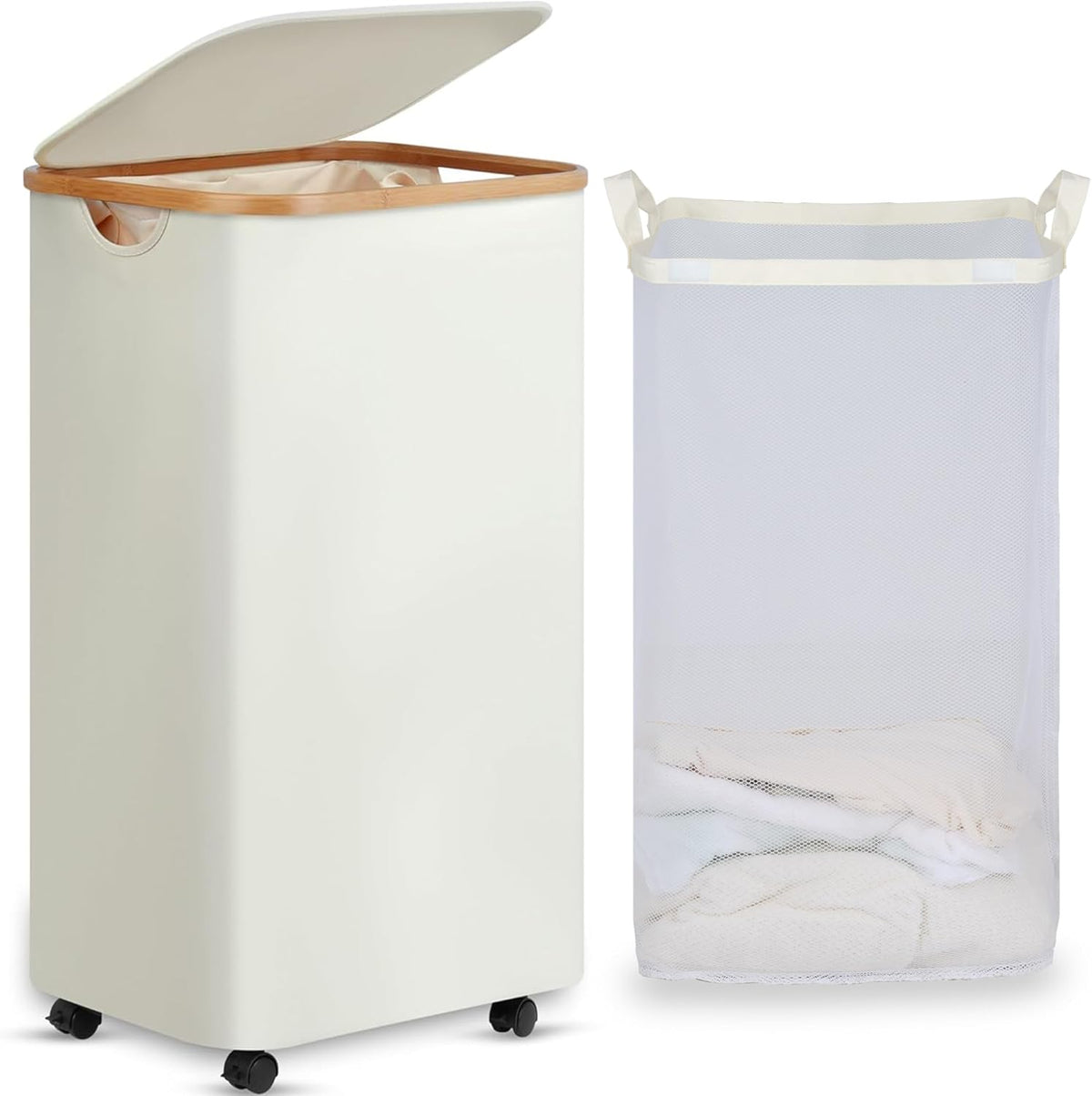 efluky Laundry Basket with Wheels, Tall Rolling Laundry Hamper with Lid and Removable Bag