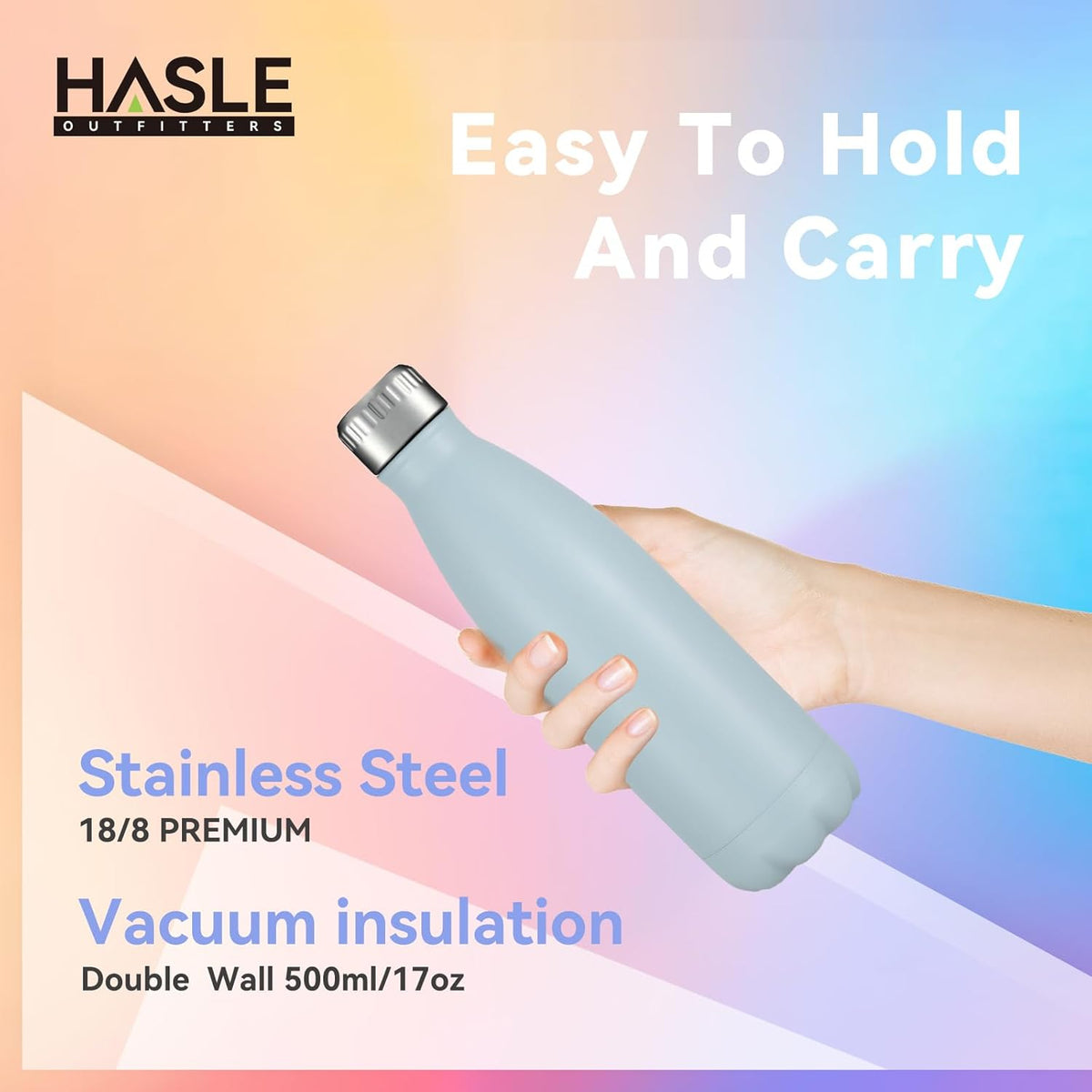 HASLE OUTFITTERS 17oz Stainless Steel Water Bottles, Vacuum Insulated Water Bottles Double Walled