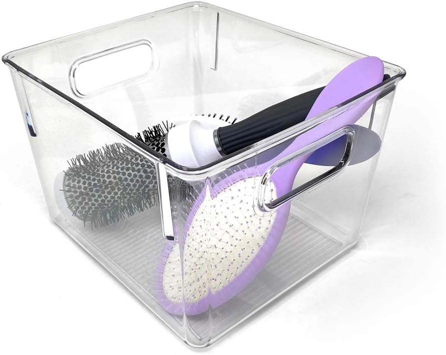 Isaac Jacobs 3-Pack Medium Clear Storage Bins with Handles, Plastic Organizer for Home or