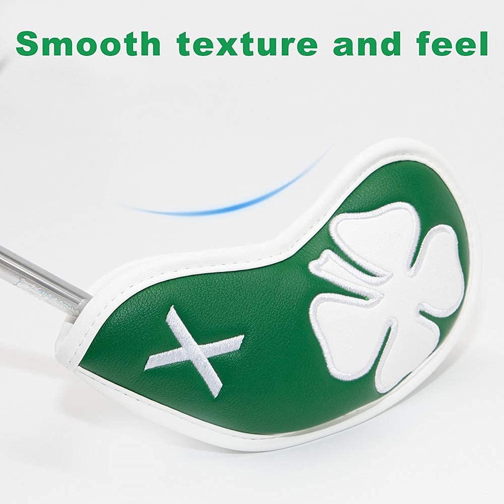 Lucky Clover Golf Iron Club Head Covers Headcovers Set, 10pcs Leather Golf Headcovers for Irons