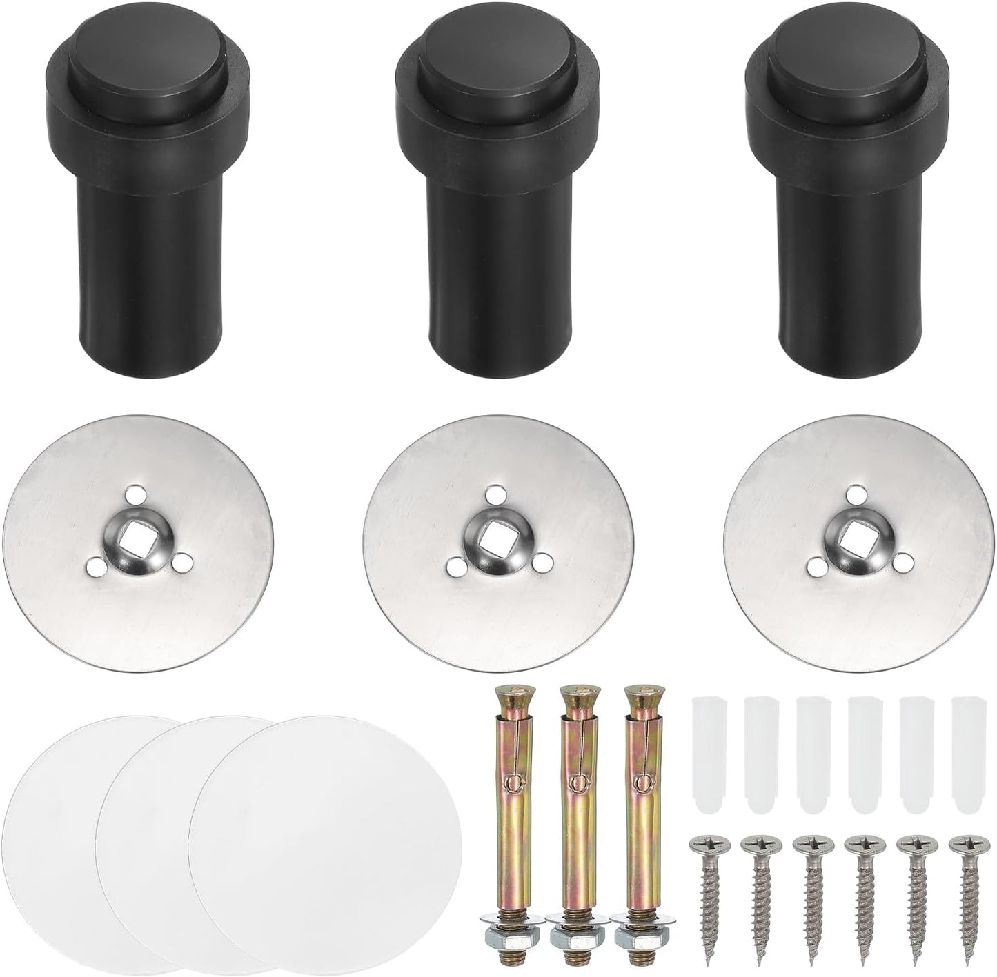 PATIKIL 3Set Round Door Stoppers, 80mm Stainless Steel Door Stop Doorstop Wedge Metal Cylinder Self