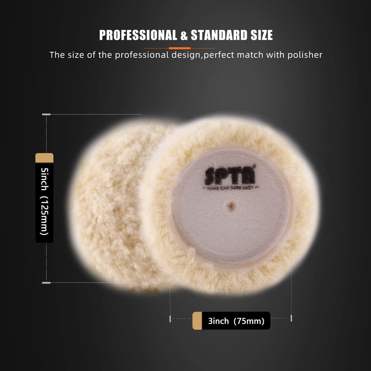 SPTA Wool Polishing Pad, 5Pcs 3"(75mm) 100% Natural Wool Buffing Pad with 1Pc Hook&Loop Backing