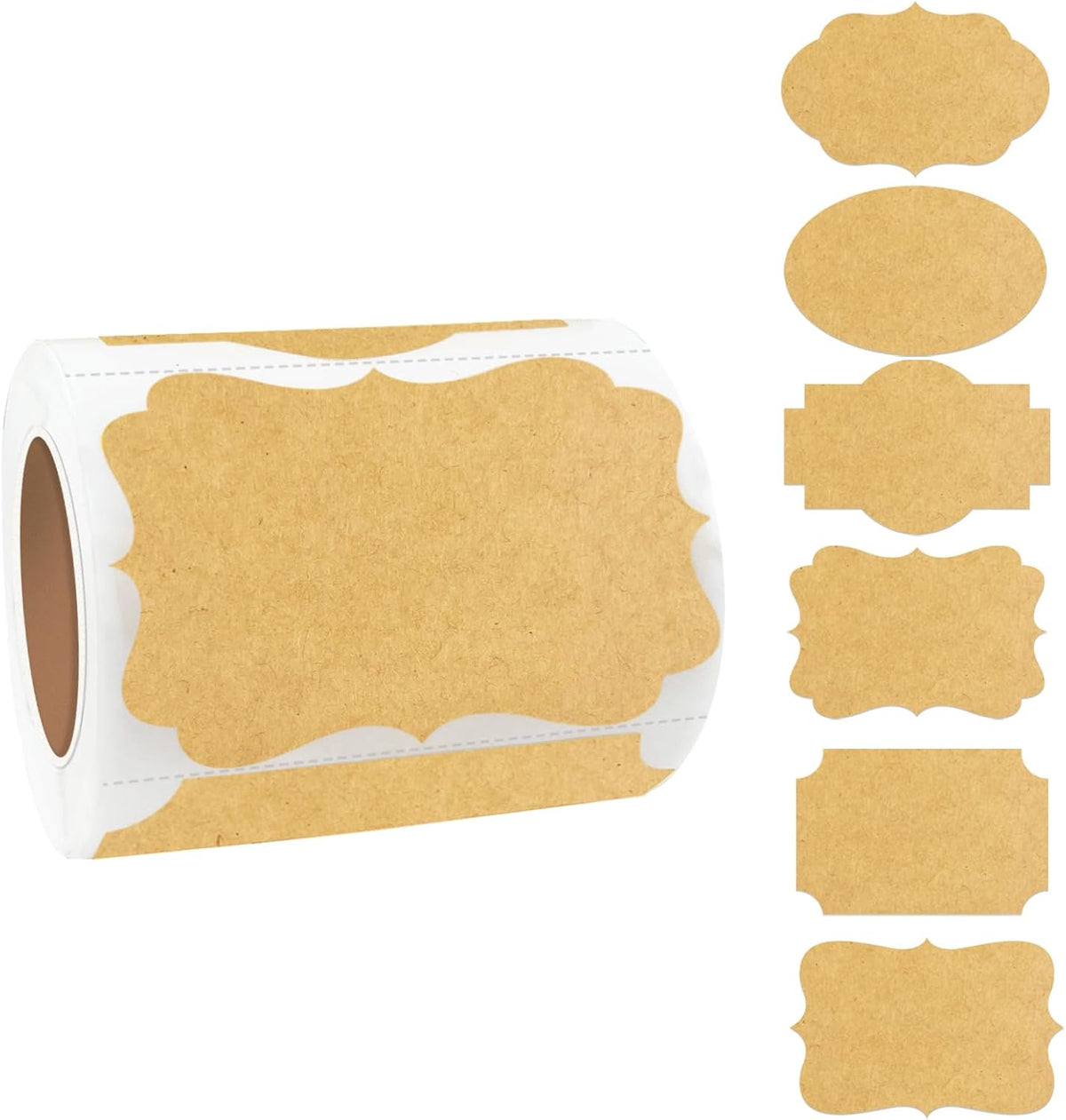 Kraft Labels Stickers, 250 PCS 3" x 2" Fancy Shape Stickers Labels for Storage Box or Food Jars