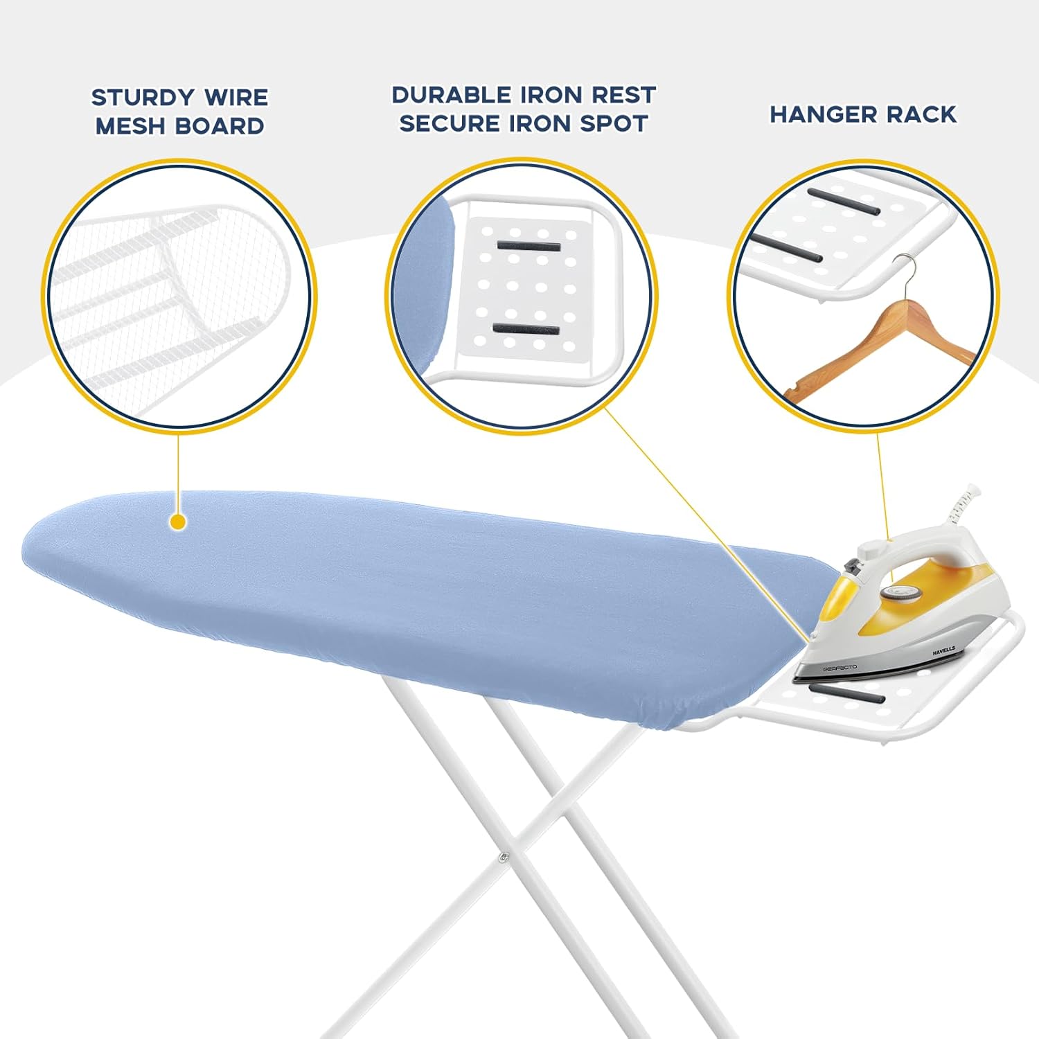 Full Size Ironing Board with Iron Rest, Heavy Duty Compact Ironing Board 43"x13" with Thick Cover
