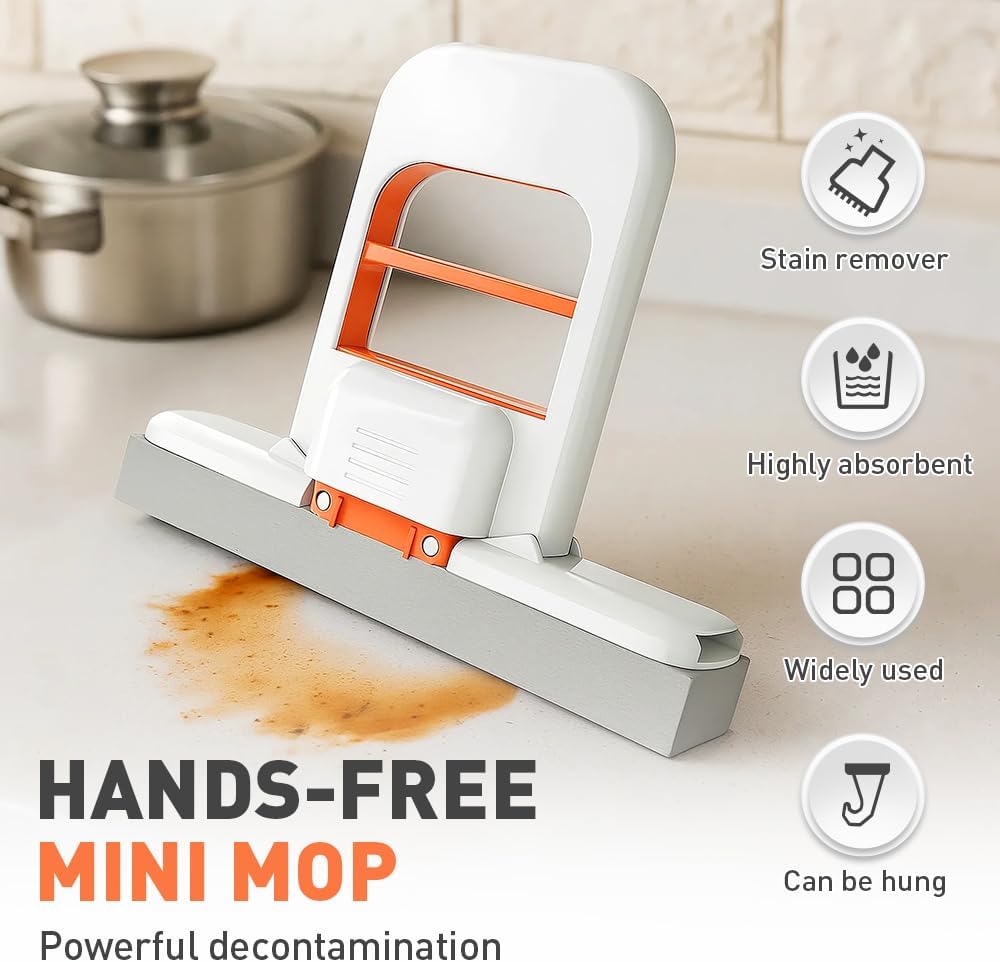 Mini Foldable Desktop Mop, Wet and Dry Portable Cleaning Sponge Mop,Self Squeezing Mini Sponge Mop