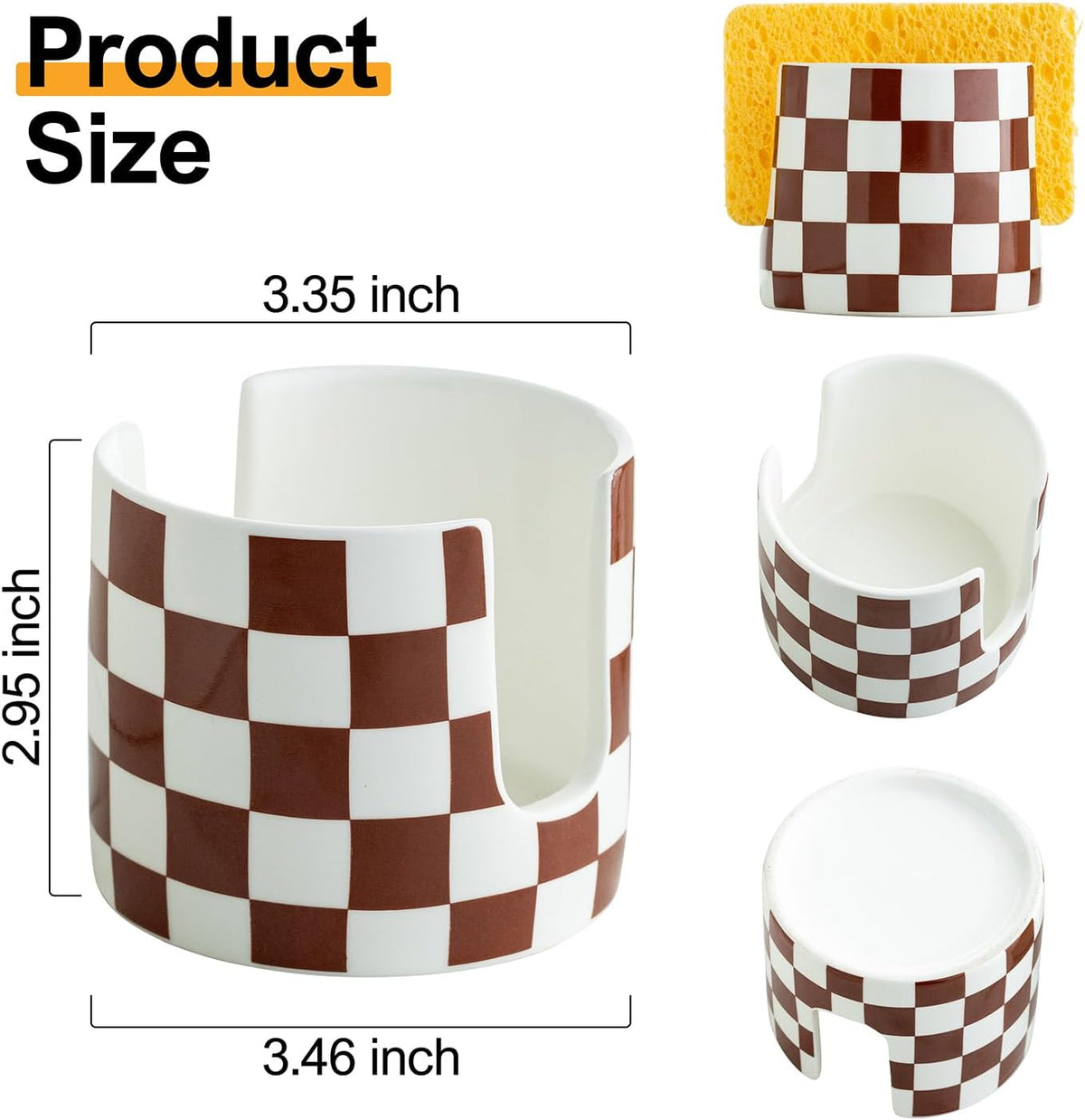 Checkered Sponge Holder for Kitchen Sink, Ceramic Dish Sponge Drying Caddy Scrubby Holder Kitchen