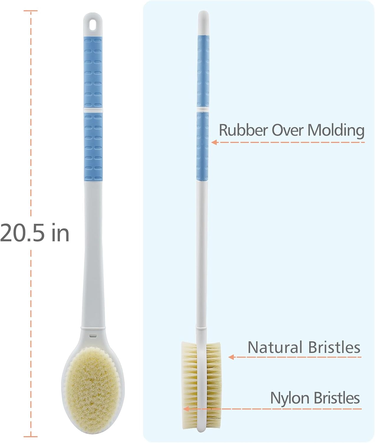 Shower Brush with Soft and Stiff Bristles,20.5" Extra Long Handle Dual-Sided Back Scrubber Bath