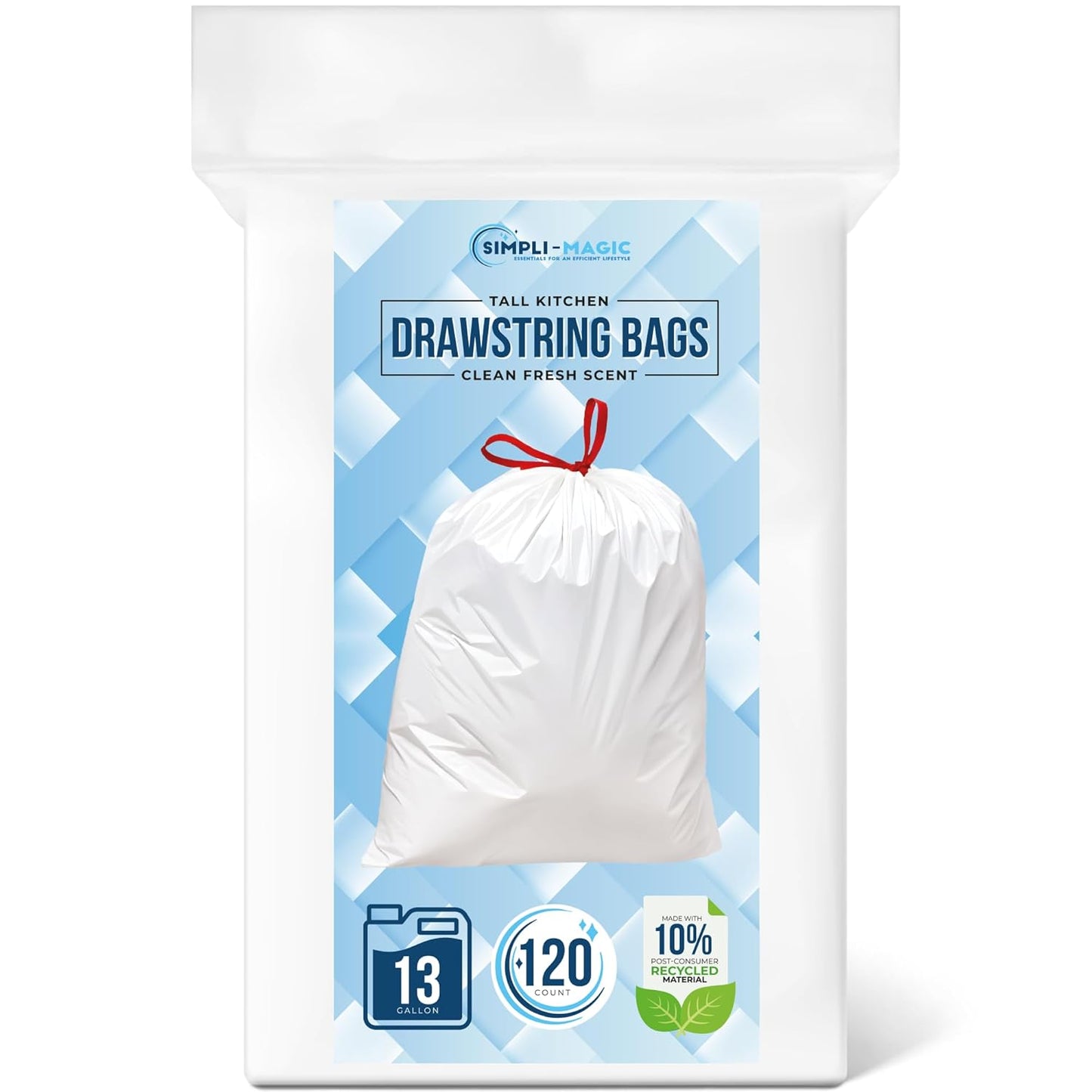 SIMPLI-MAGIC 13 Gallon Drawstring Trash Bags, 120 Pack – Tall Kitchen Garbage Bags, Custom Made
