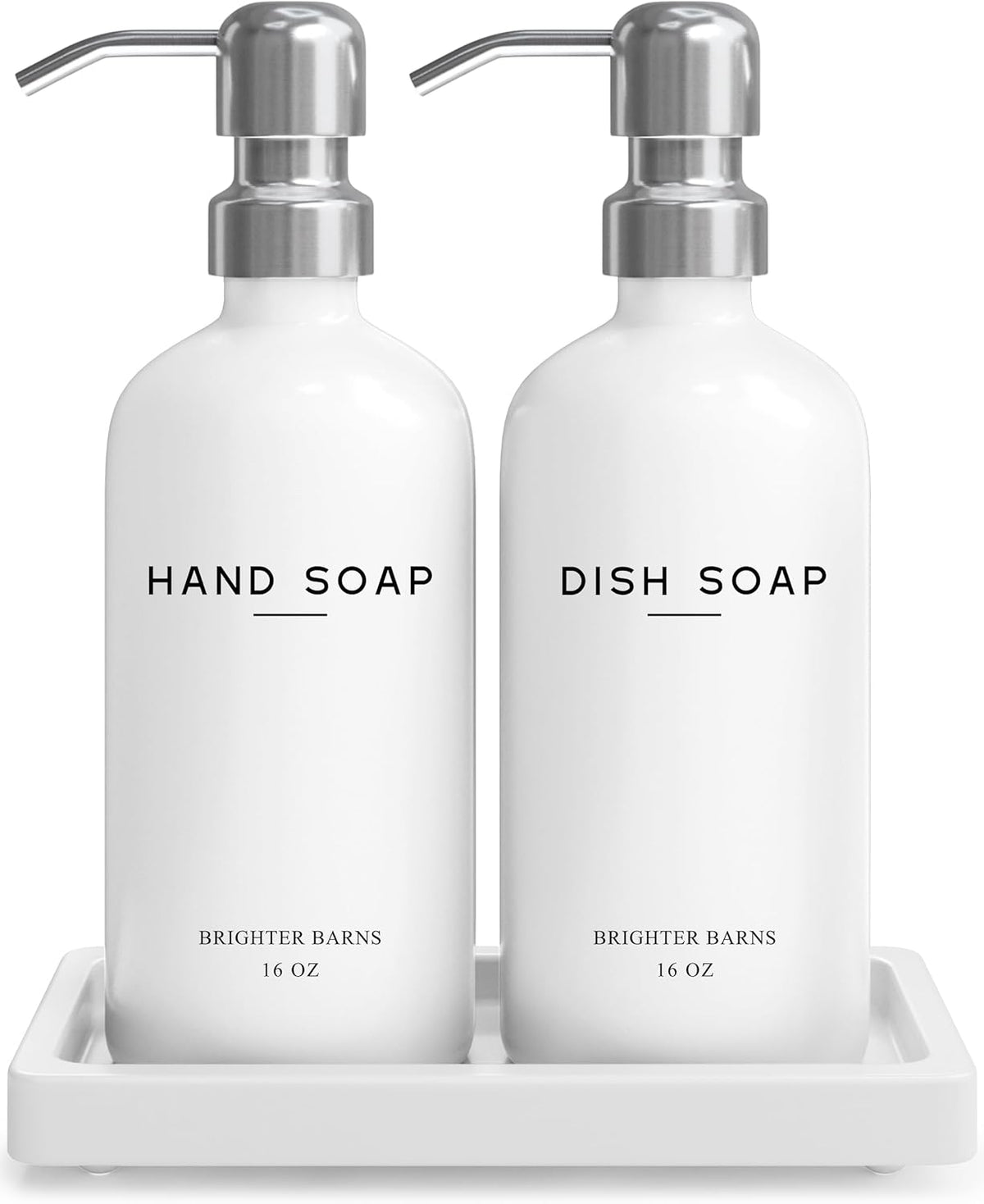 White Glass Hand and Dish Soap Dispenser Set by Brighter Barns - Kitchen Soap Dispenser Set with