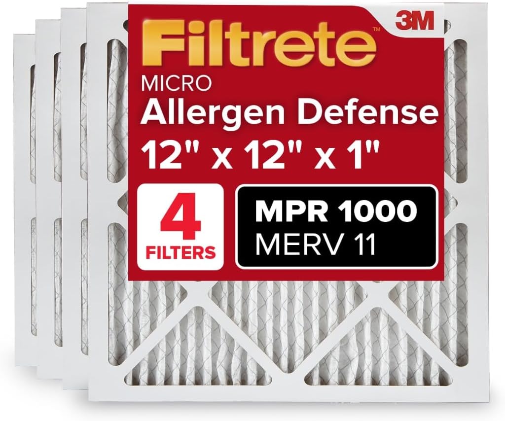Filtrete 12x12x1 AC Furnace Air Filter, MERV 11, MPR 1000, Micro Allergen Defense, 3-Month Pleated