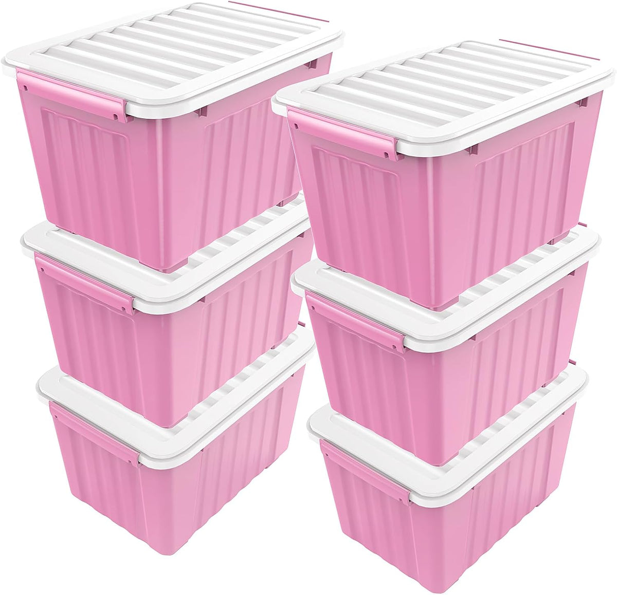 Nazhura Plastic Storage Bin, Stackable and Nestable Storage Boxes with White Lids and Secure