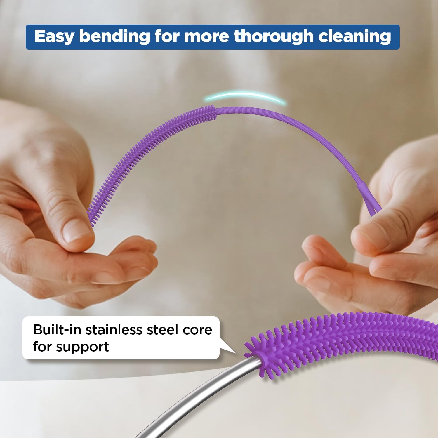 YOTIME Silicone Straw Cleaner Brush, 2Pcs Reusable Straw Brush Extra Long for Cleaning Tumbler with