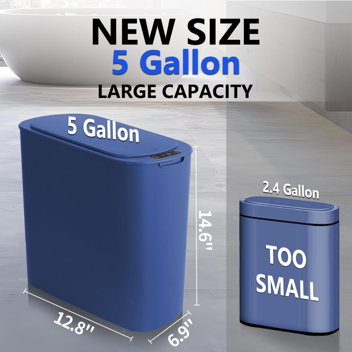 5 Gallon Motion Senor Bathroom Trash Can with Lid, Automatic Garbage Can Touchless, Smart Plastic