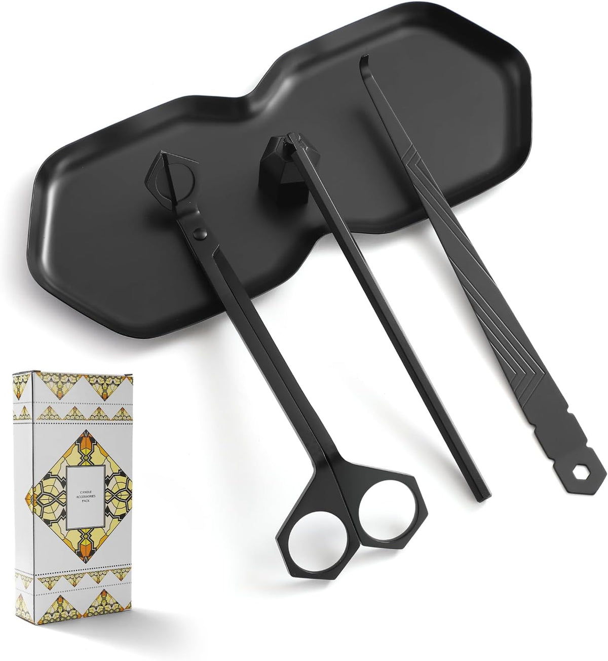 PATOISE 4 in 1 Candle Accessory Set, Wick Trimmer, Candle Snuffer, Wick Scoop,Storage Tray,Perfect