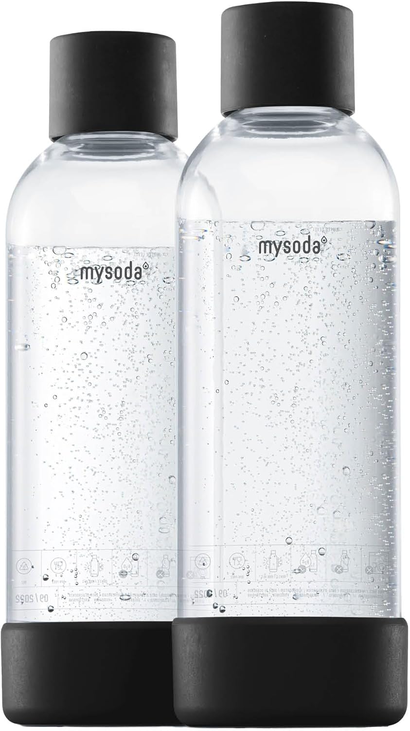 Mysoda Carbonating Bottles 2Pck 1L - Compatible with MySoda and any brands - Lid and Base Made of