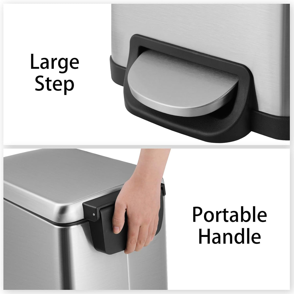 Arlopu 13.2 Gal Slim Kitchen Trash Can with Lid, 50L Stainless Steel Garbage Can, Large Kitchen