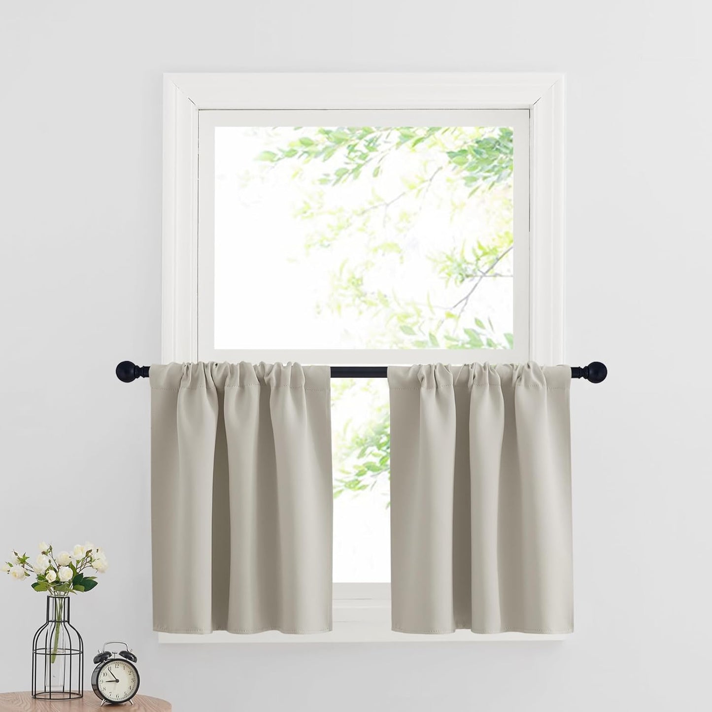 RYB HOME Blackout Short Cafe Curtains, Privacy Light Block Small Window Curtains for Bedroom