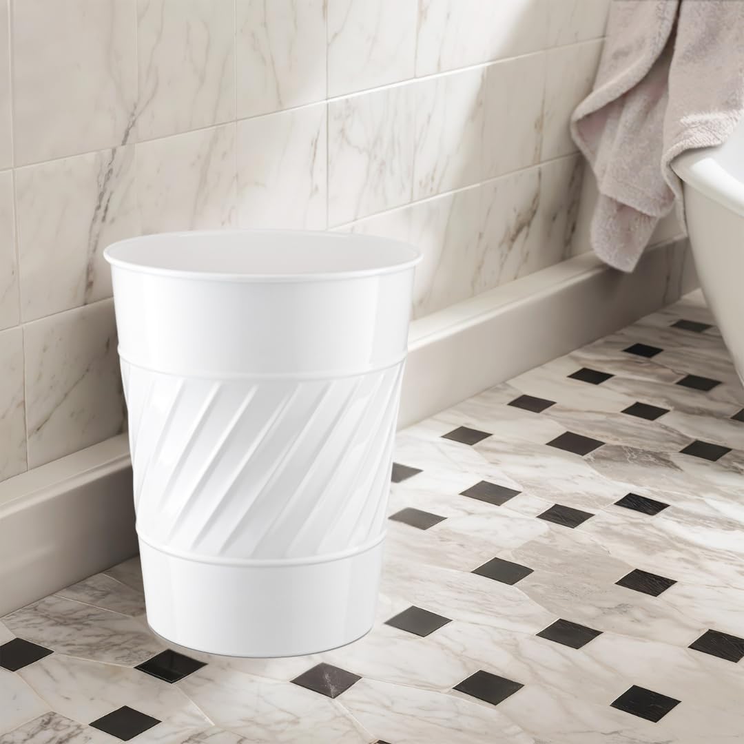 Monarch Abode White Handcrafted Wave Embossed Metal Wastebasket for Home Office Bedroom, Decorative
