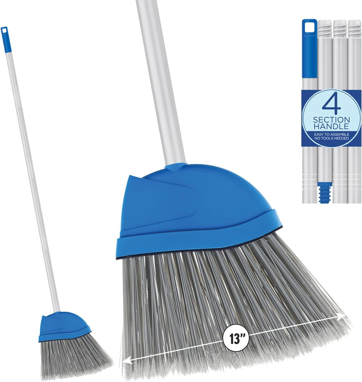 Angle Broom, 13" W Head, Large Style, Made w/Recycled Soda Bottle Bristles, & Aluminum, Includes