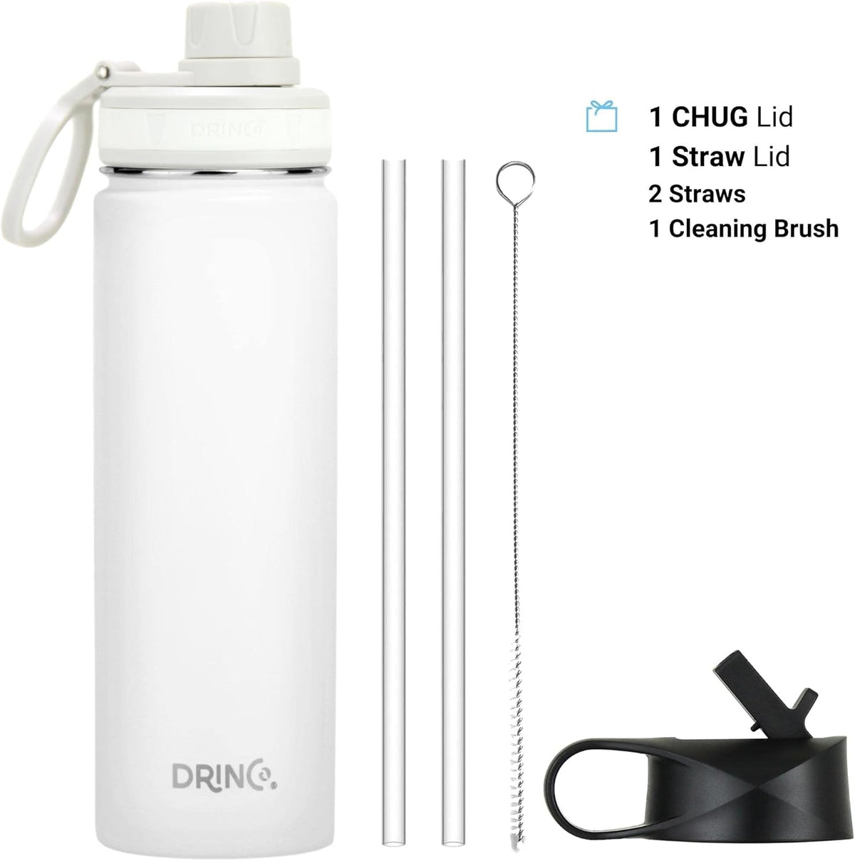 DRINCO Stainless Steel Water Bottle Spout Lid Vacuum Insulated Double Wall Water Bottle Wide Mouth