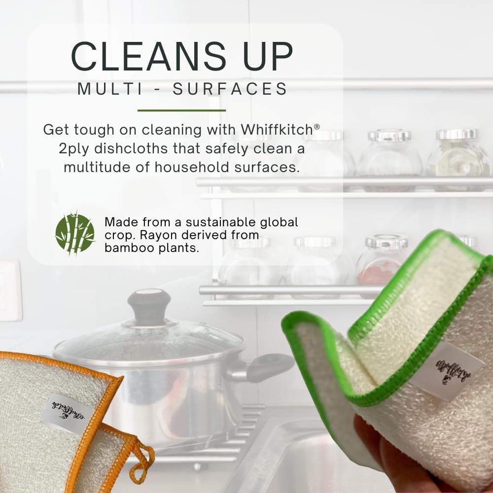 Whiffkitch Dishcloths Dishrags for Kitchen and Household Cleaning 6x7 6-Pack Non-Scratch 2-Ply