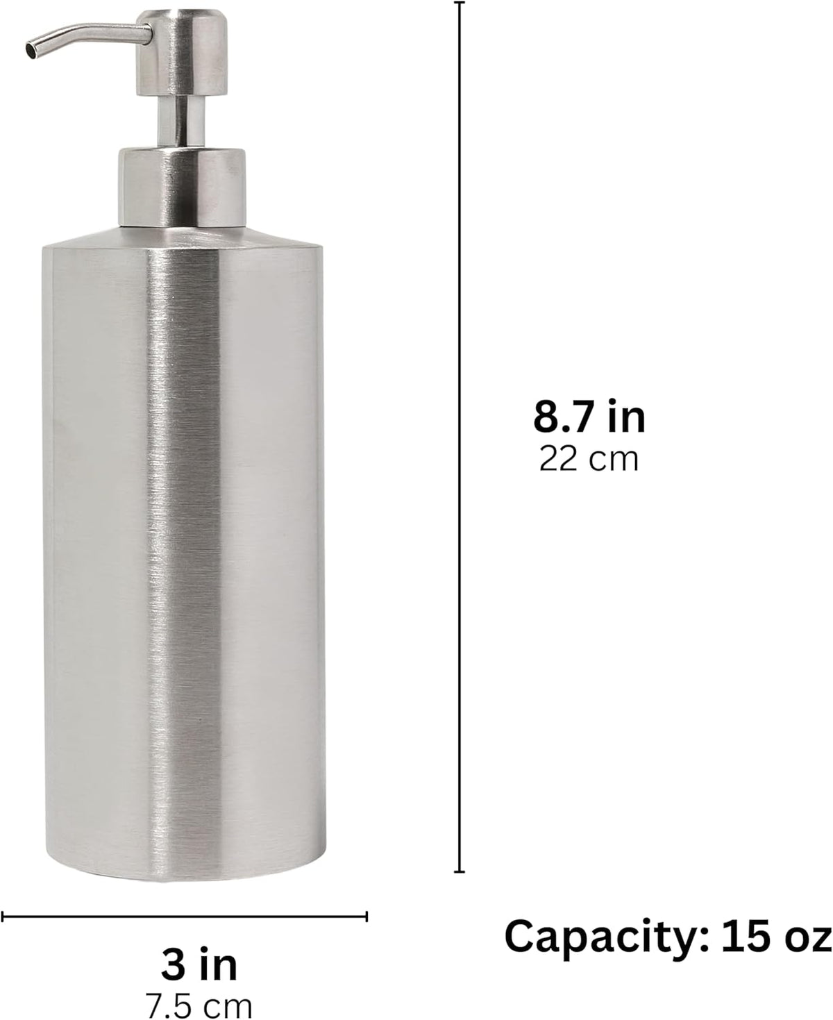 Silver Soap Dispenser Stainless Steel for Bathroom and Kitchen Sink, 15oz Refillable Round