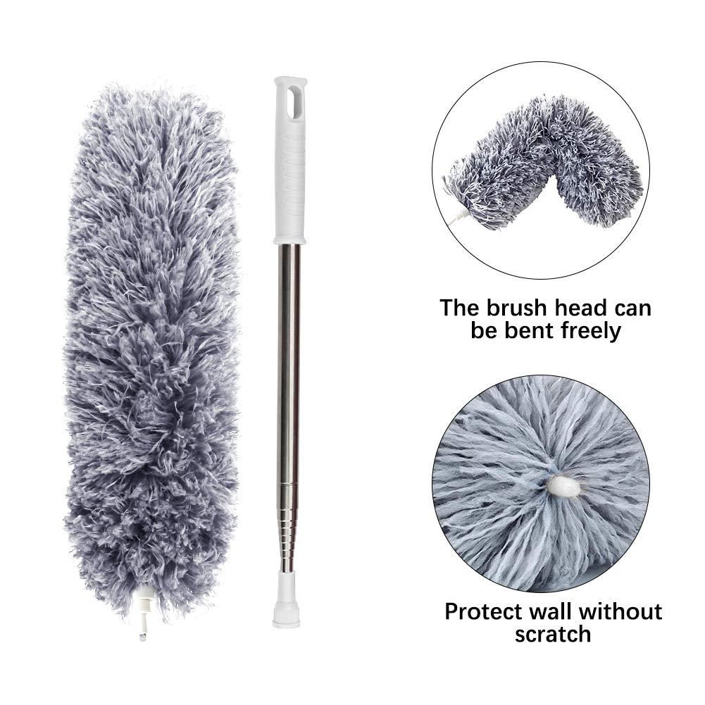 DELUX Microfiber Feather Duster Extendable Duster with 100 inches Extra Long Pole, Bendable Head &