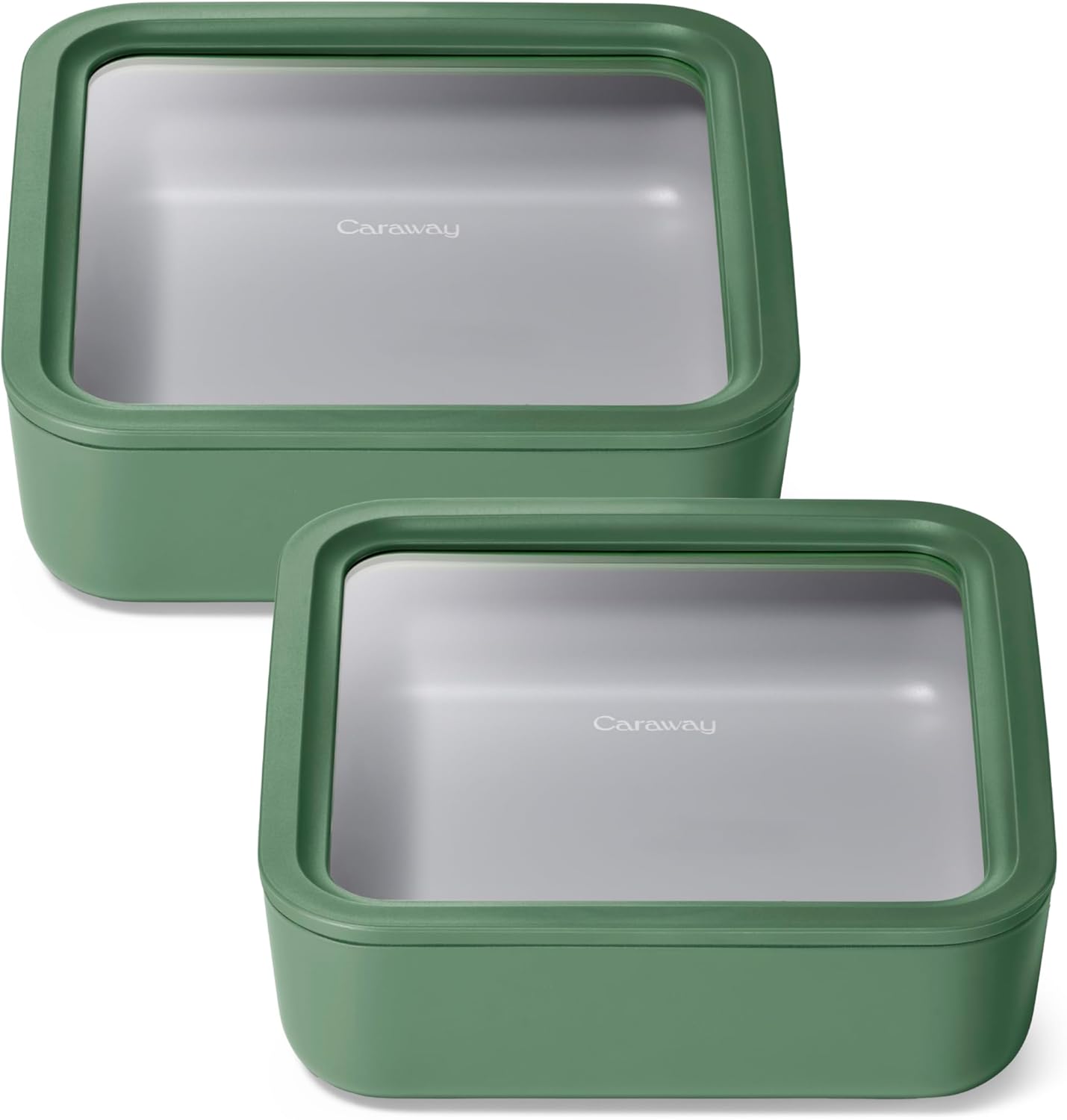 Caraway 2pc Glass Food Storage Set - 10 Cup Food Containers (2) - Ceramic Coated - Non Toxic, Non