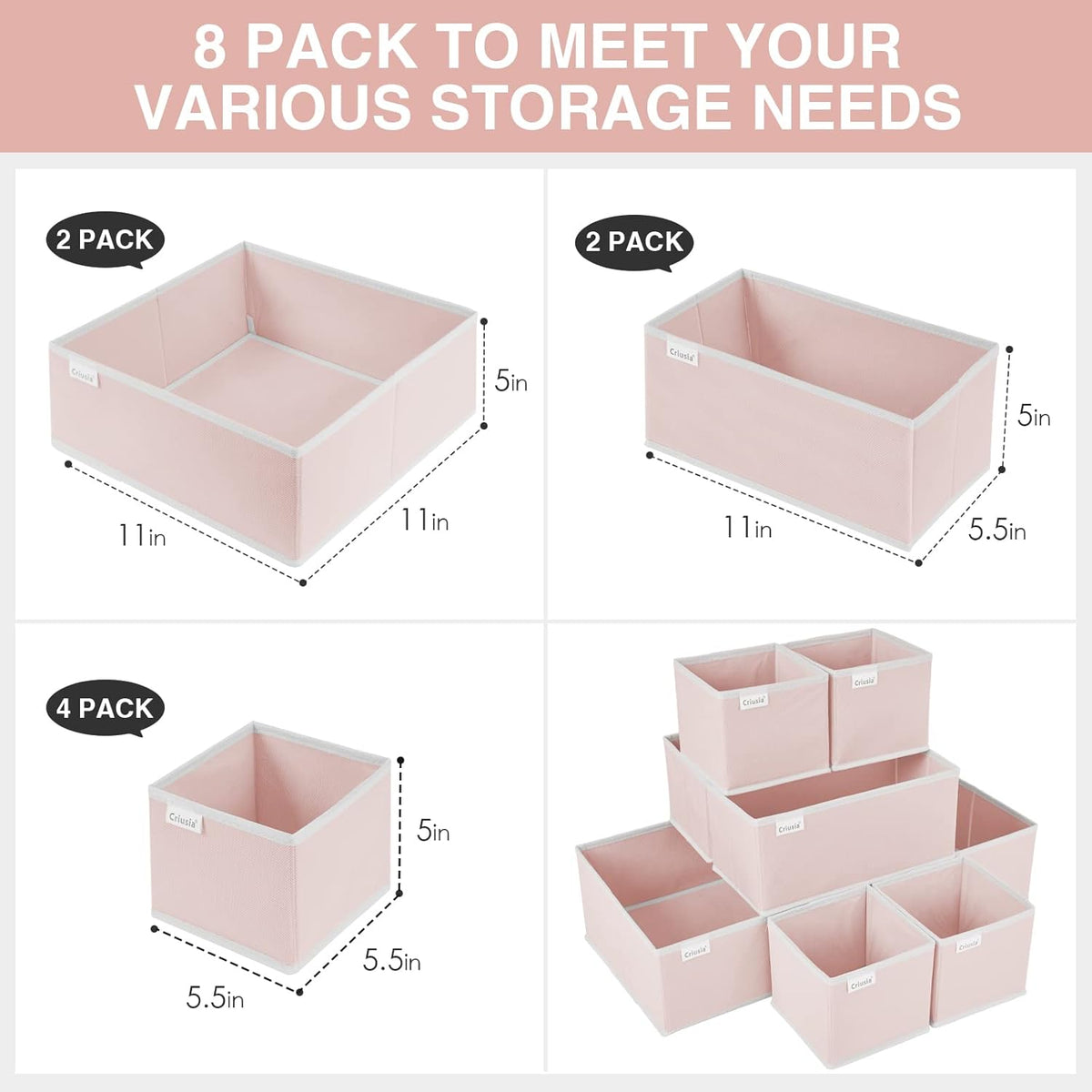 8 Pack Underwear Drawer Organizer, Drawer Organizer Clothes, Foldable Cloth Storage Box Closet