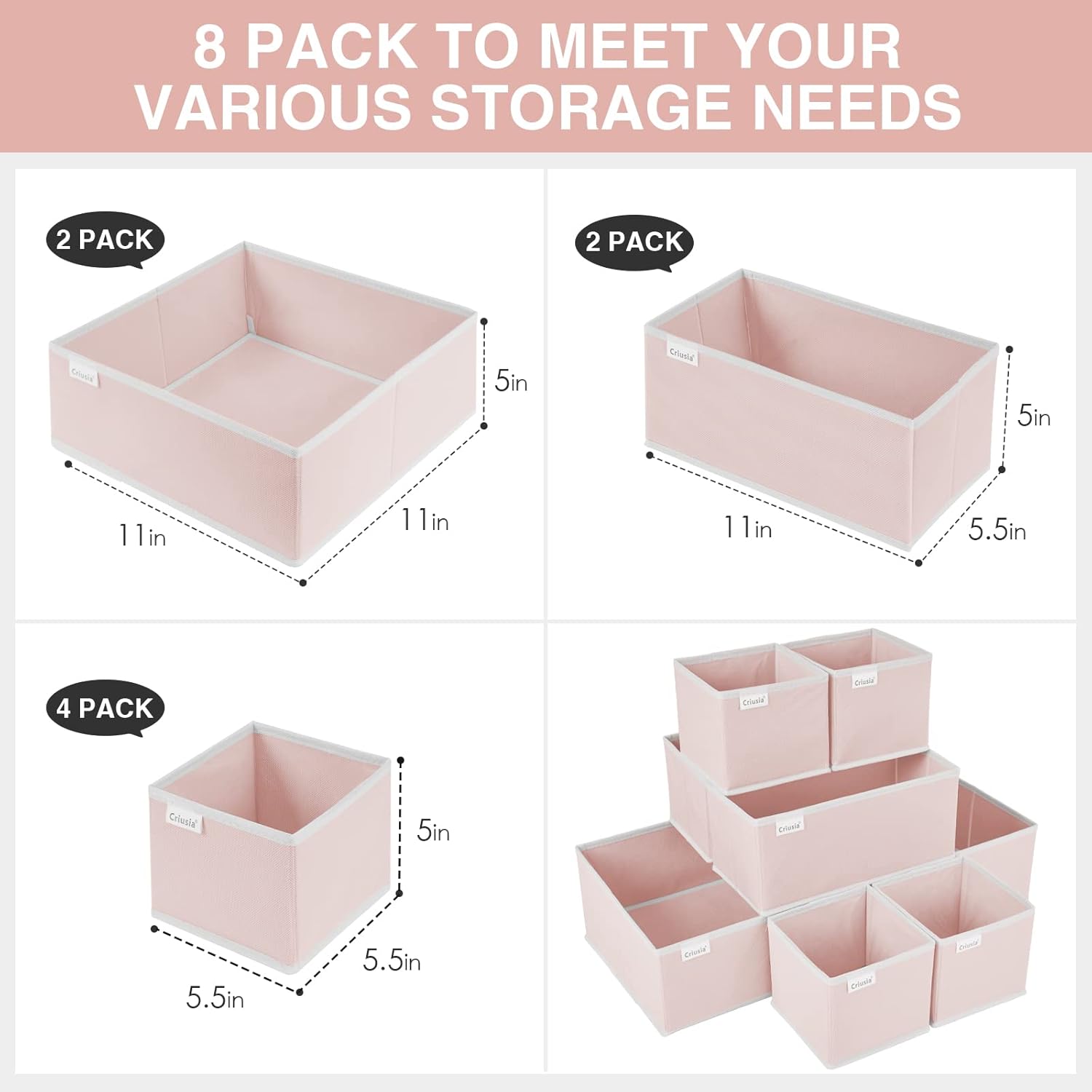 8 Pack Underwear Drawer Organizer, Drawer Organizer Clothes, Foldable Cloth Storage Box Closet