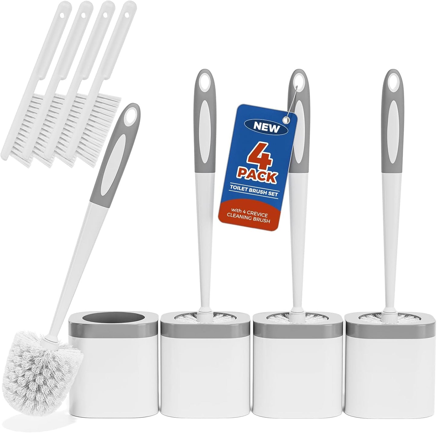 Toilet Brush, 4 Pack Toilet Brush and Holder Set Bathroom Accessories, Toilet Bowl Brush and Holder