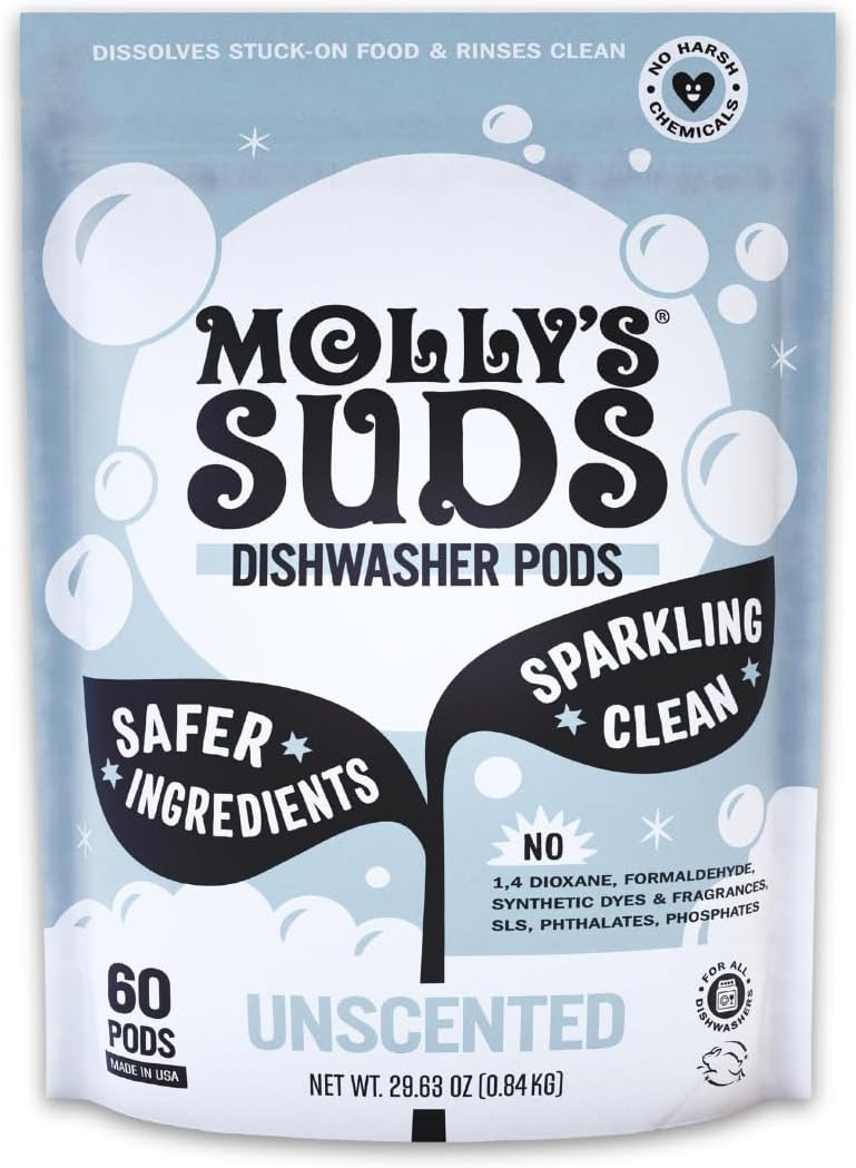 Molly's Suds Dishwasher Pods | Clean Dishwasher Detergent, Cuts Grease & Rinses Clean