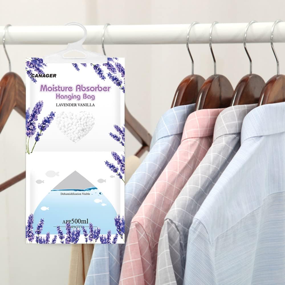 CANAGER Moisture Absorber -12 Pack,Lavender Vanilla Hanging Humidity Bag,Home,Car, and Closet